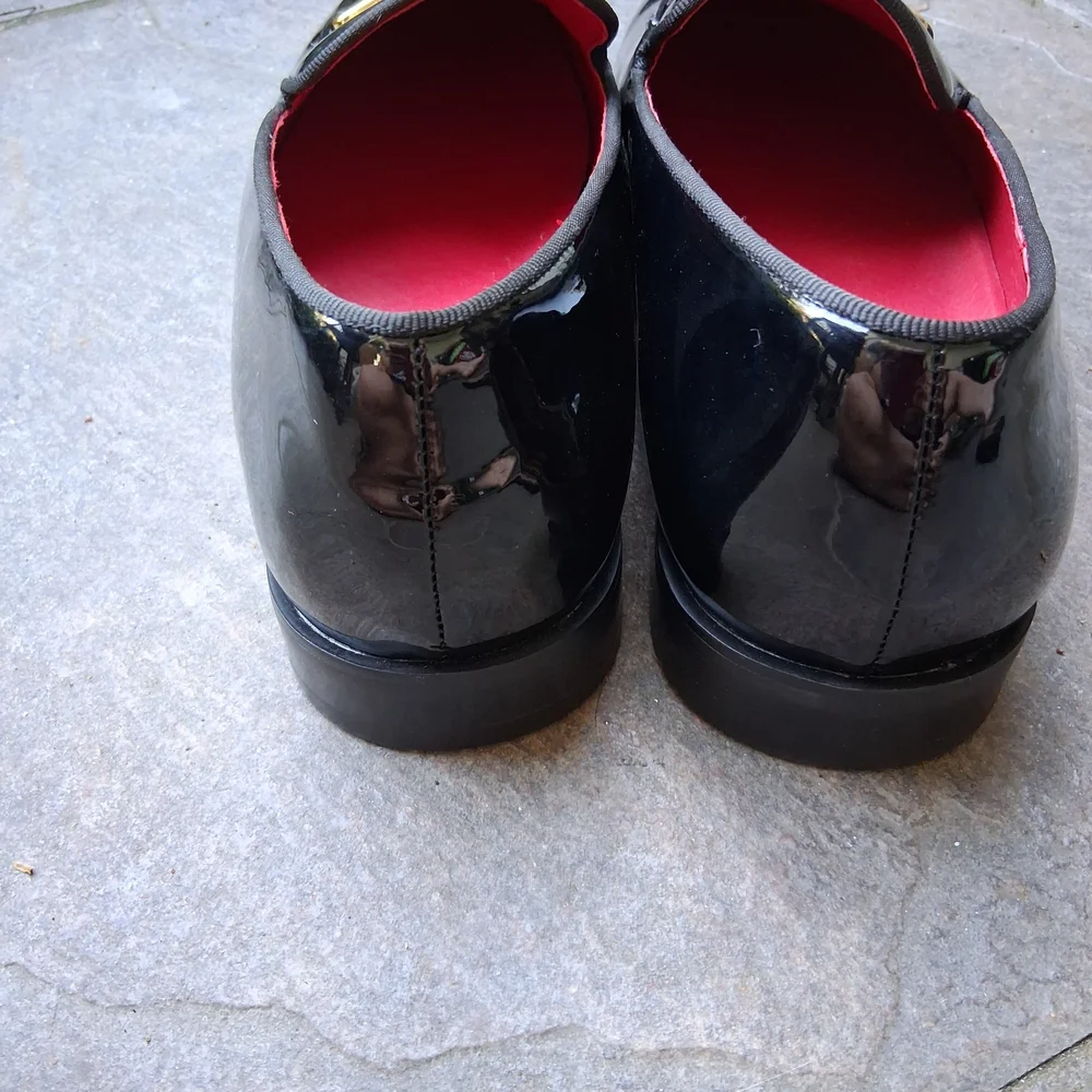 New Elanroman Mens 47, US 12 Patent Leather BLACK Formal.Shoes Gold Hardware